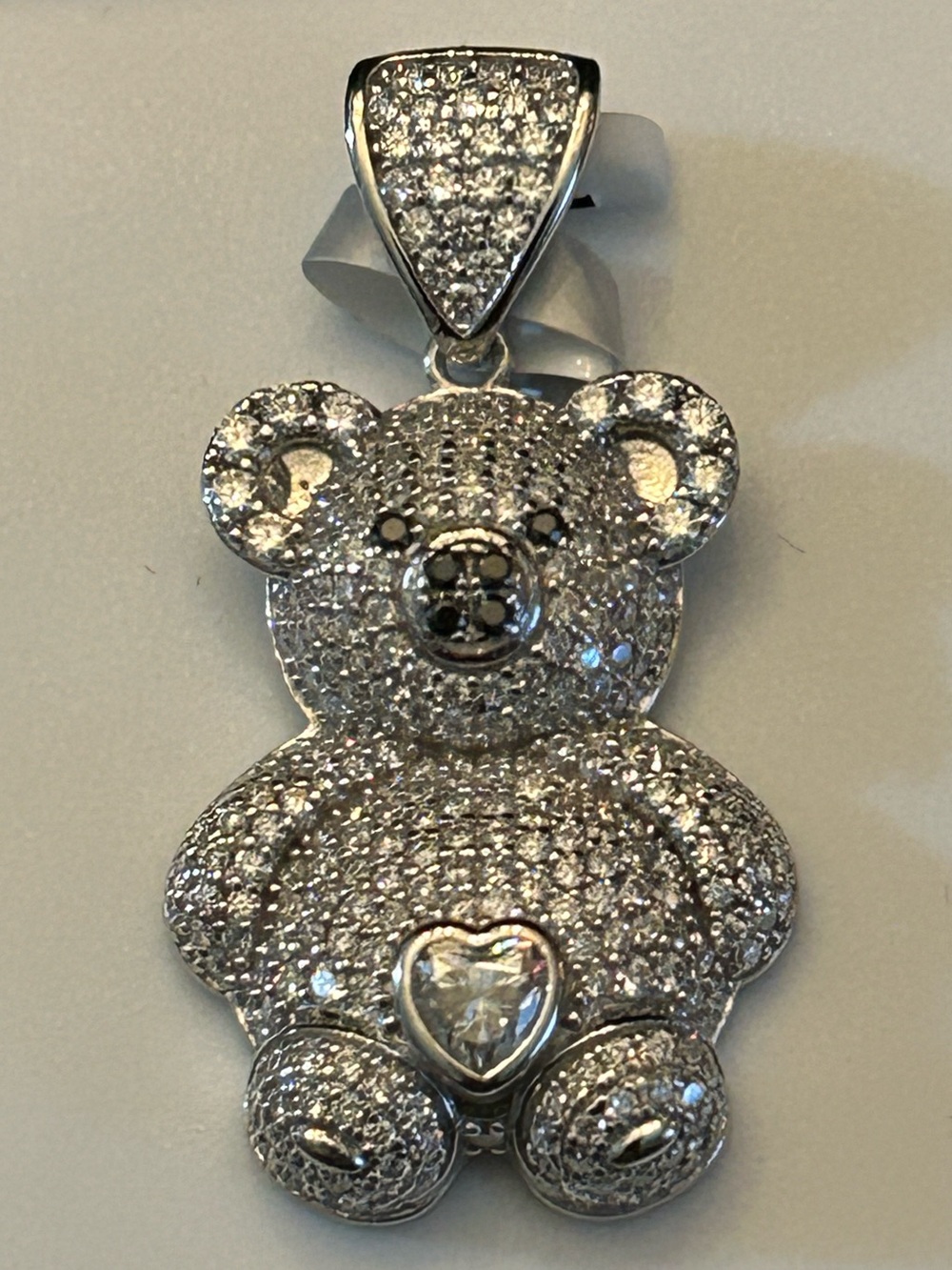 3.00CTW Sparkling Moissanite Teddy Bear π§Έ Pendant w/Heart 925 Sterling Silver